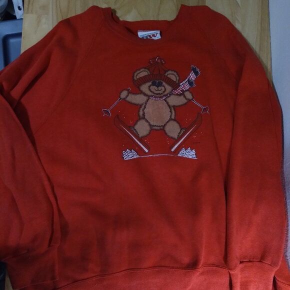 Vintage 80s Teddy Bear Skiing Holiday Christmas Crewneck Sweatshirt - Picture 2 of 8